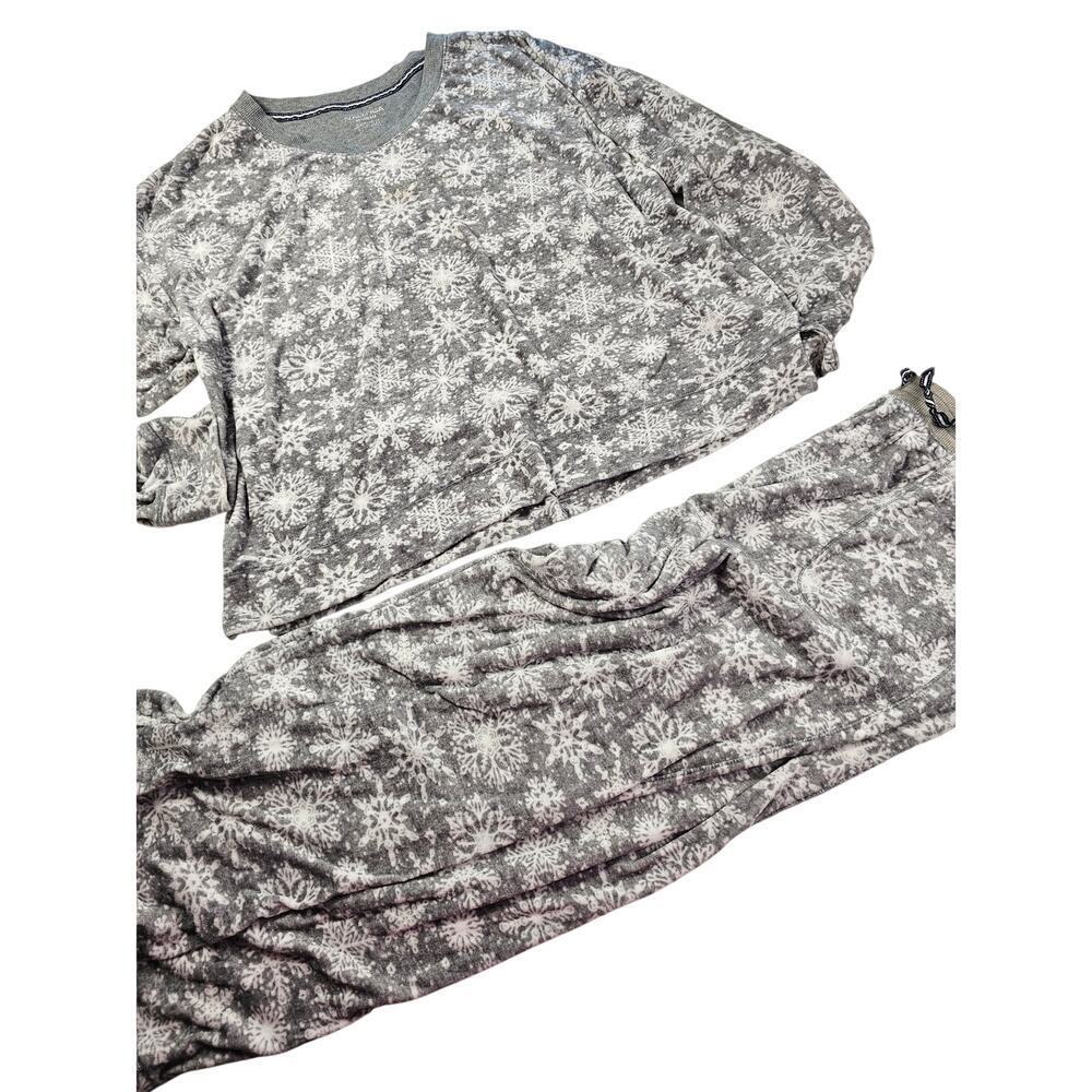 Nautica grey white snowflake velour holiday 2 peice pocket pajamas XXL women's ^
